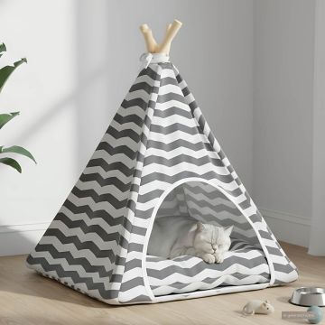 Gyvūnų teepee su pagalve Balta ir pilka 50 x 50 x 60 cm