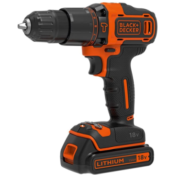 BLACK & DECKER akumuliatorinis gręžtuvas-suktuvas BDCHD18-QW, 18 V, 1,5 Ah, juodos spalvos