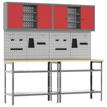 Darbastalio komplektas su lentyna 8 pcs Raudona ir pilka