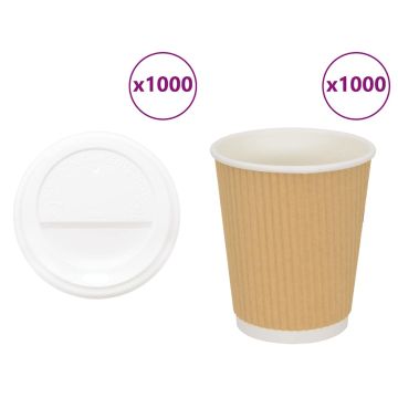 popieriniai kavos puodeliai su dangteliais 1000 vnt 8oz 200ml