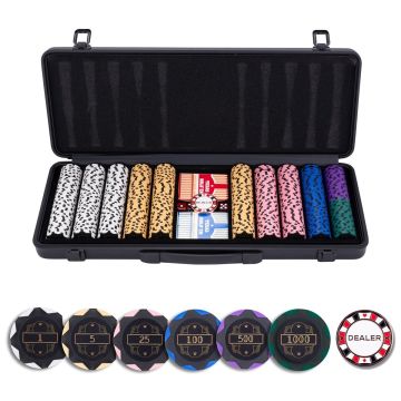 Pokerio rinkinys juodame dėkle 500 žetonų, 14g su vertėmis