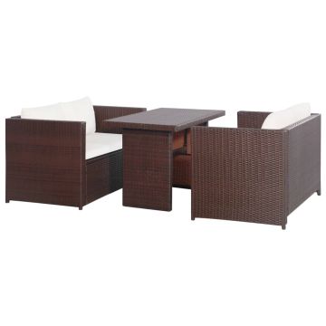 Bistro baldų komplektas su pag., 3d., rudas, ratanas