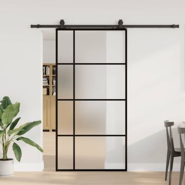 Stumdomos durys su furnitūra, juodos, 102,5x205 cm, ESG stiklas