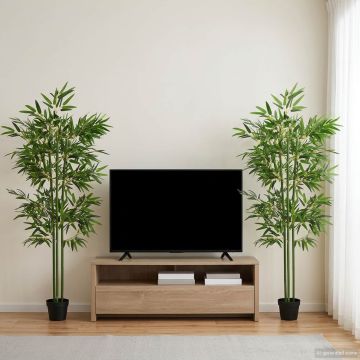 Dirbtinis bambuko medis 2 pcs Žalia 45 x 18 x 175 cm