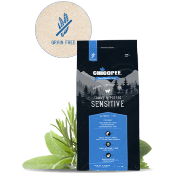 CHICOPEE Holistic Nature Line Sensitive suagusiems su upėtakiu ir bulvėmis
