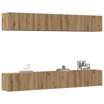 4 dalių prie sienos tvirtinamas televizoriaus spintelių komplektas, ąžuolo spalvos, 100x30x30 cm