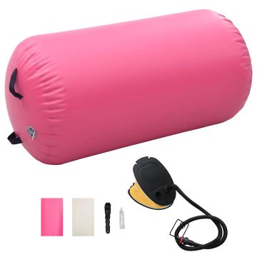 Gimnastikos ritinys su pompa, rožinis, 120x90cm, PVC