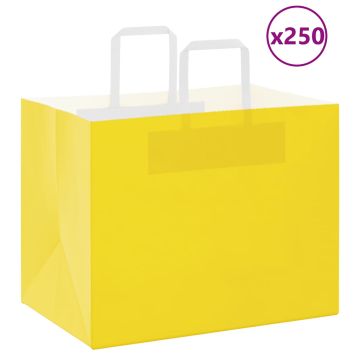 Popieriniai maišeliai 250vnt. su rankenomis geltonos 32x22x24cm