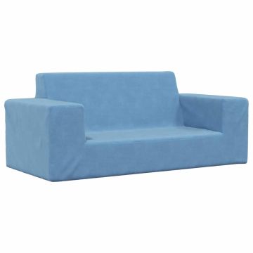 Dvivietė vaikiška sofa, mėlynos spalvos, minkštas pliušas
