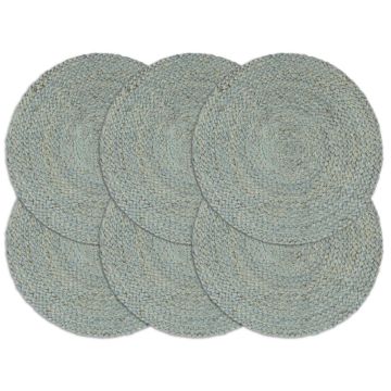 Stalo kilimėliai, 6 vnt., žali, 38cm, džiutas, apvalūs