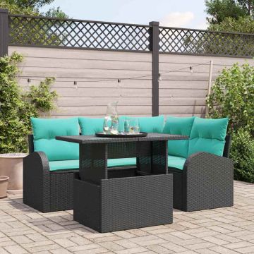 Sodo Sofų Rinkinys su pagalve 5 pcs Juoda Poli ratanas