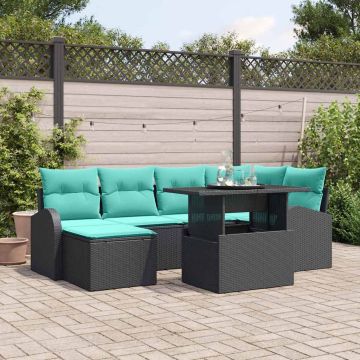 Sodo Sofų Rinkinys su saugykla 7 pcs Juoda Poli ratanas
