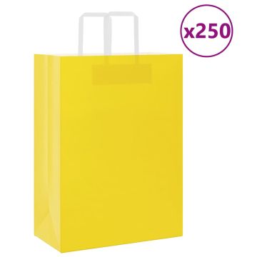 Popieriniai maišeliai 250vnt. su rankenomis geltonos 32x17x44cm