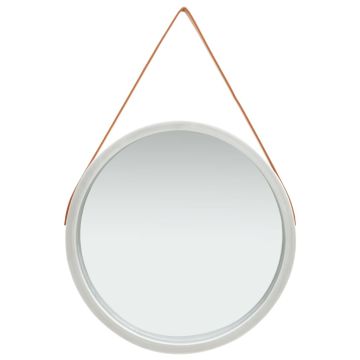 Sieninis veidrodis su dirželiu, sidabrinės spalvos, 60cm