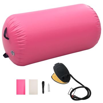 Gimnastikos ritinys su pompa, rožinis, 120x75cm, PVC