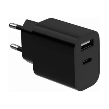 Gembird 2-port universal USB charger (A+C), 2.4 A | TA-UC-2AC12-01-BK