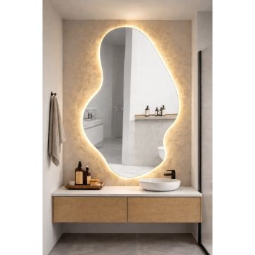Veidrodis LUMINA LED IŠMANUS 60x100 su funkcija nuo rasojimo, laikrodžiu ir termometru
