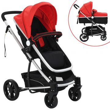  2-1 Vaikiškas vežimėlis, raudonos ir juodos spalvos, aliuminis