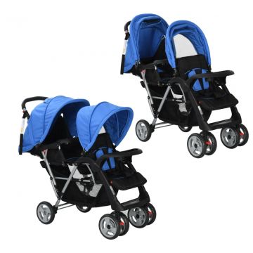  Vaikiškas dvivietis vežimėlis, plienas, mėlynas/juodas 