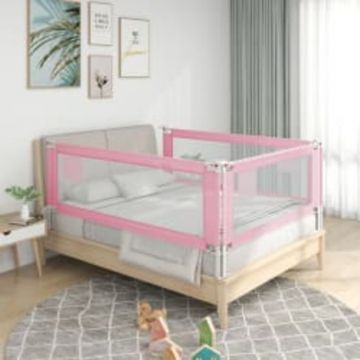  Apsauginis turėklas vaiko lovai, rožinis, 140x25cm, audinys