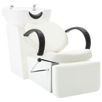  Kirpyklos kėdė su plautuve, baltos spalvos, dirbtinė oda