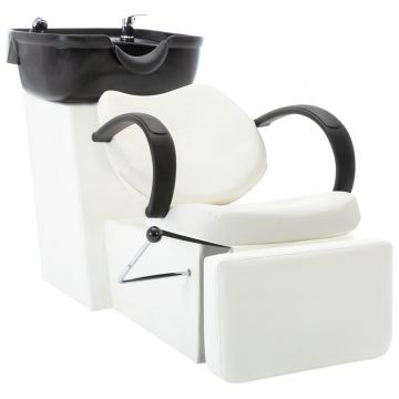  Kirpyklos kėdė su plautuve, juoda ir balta, dirbtinė oda