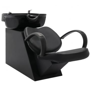 Kirpyklos kėdė su plautuve, juodos spalvos, dirbtinė oda