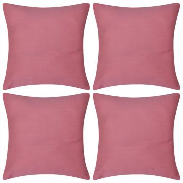 4 Rožiniai Pagalvėlių Užvalkalai, Medvilnė, 50 x 50 cm