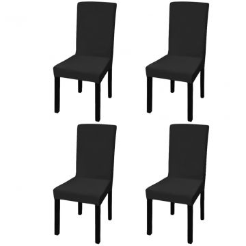  Tiesūs įtempiami kėdžių užvalkalai, 4vnt., juodos spalvos