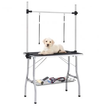  Reguliuojamas šunų priežiūros stalas su 2 kilpomis ir krepšiu