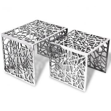  Dviejų dalių staliukai, kvadrat., aliuminis, sidabro spalvos