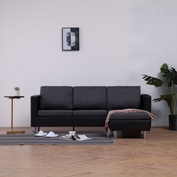  Trivietė sofa su pagalvėlėmis, juodos sp., dirbtinė oda