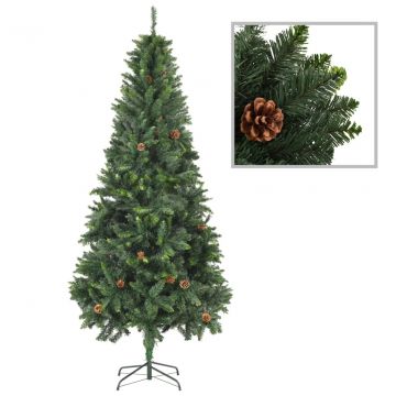  Dirbtinė kalėdinė eglutė su kankorėžiais, žalios sp., 210cm