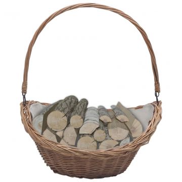 286987  Firewood Basket with Handle 57x46,5x52 cm Brown Willow