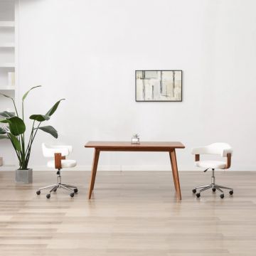  Pasukama valgomojo kėdė, balta, lenkta mediena ir dirbtinė oda