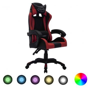  Žaidimų kėdė su LED lemputėmis, raudona ir juoda, dirbtinė oda