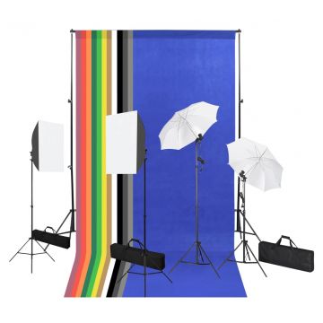  Fotostudijos komplektas su fonais, šviestuvais ir skėčiais