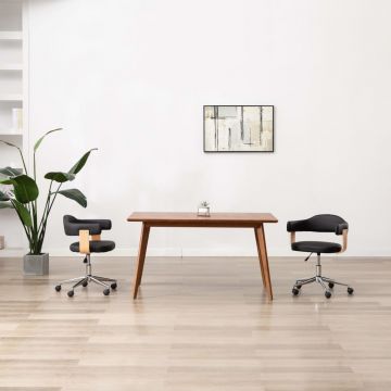 Pasukama biuro kėdė, juoda, išlenkta mediena ir dirbtinė oda
