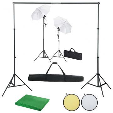  Fotostudijos komplektas su fonais, šviestuvais ir skėčiais