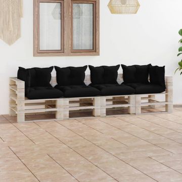  Keturvietė sodo sofa iš palečių su pagalvėlėmis, pušies mediena
