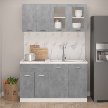  Virtuvės spintelių komplektas, 4d., betono pilkos spalvos, fanera 