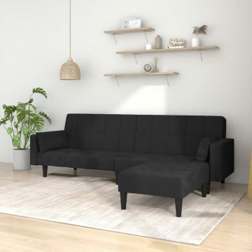  Dvivietė sofa-lova su pagalvėmis ir pakoja, juoda, aksomas