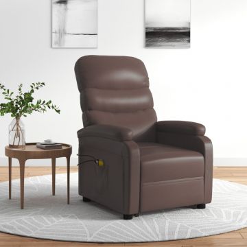 Atsistojantis masažinis krėslas, rudos spalvos, dirbtinė oda