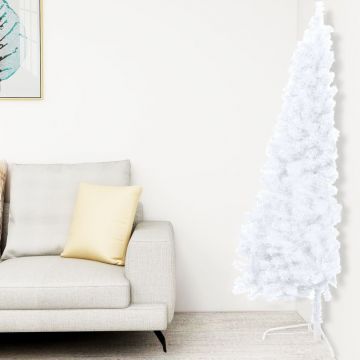  Dirbtinė pusinė Kalėdų eglutė su stovu, balta, 150cm, PVC