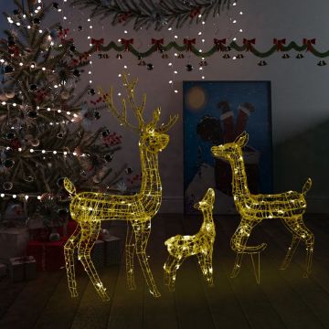  Kalėdinė dekoracija elnių šeima, akrilas, 300 šiltų baltų LED