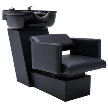  Kirpyklos kėdė su plautuve, juoda, 129x59x82cm, dirbtinė oda