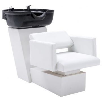  Kirpyklos kėdė su plautuve, balta/juoda, 129x59x82cm, oda