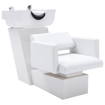  Kirpyklos kėdė su plautuve, balta, 129x59x82cm, dirbtinė oda
