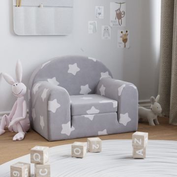  Vaikiška sofa-lova, pilka, minkštas pliušas, su žvaigždėmis