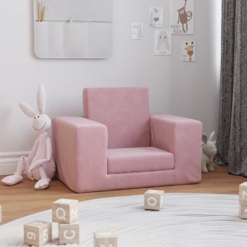  Vaikiška sofa-lova, rožinės spalvos, minkštas pliušas